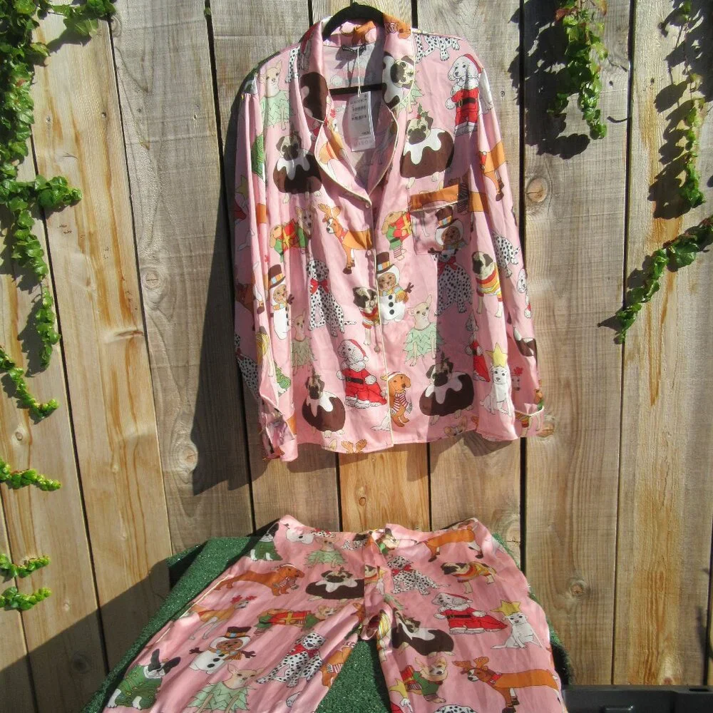 Brand New Karen Mabon Pink Christmas Dog Pajama Top & Pants Set Size 3XL - Picture 1 of 12